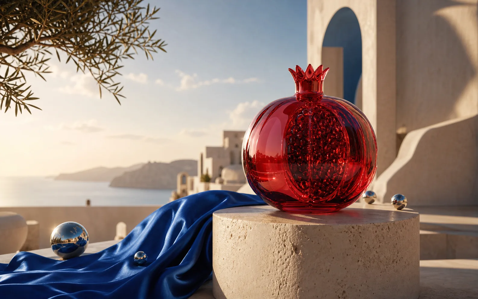 Detailed glass pomegranate image generated with Nano Banana 2